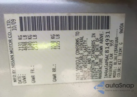 2010 Nissan Maxima 3.5 Sv z USA, uszkodzony, nr VIN 1N4AA5AP6AC814931